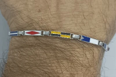 EXPLOIT ARGENTI BRACCIALE ARGENTO NAUTICO BANDIERINE SMALTATE UOMO SPORTIVO CM 19-22 EXPLOIT