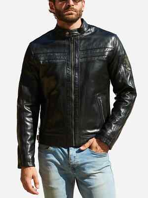 Cafe Racers Men's Stylish Motorcycle Black Genuine Full Grain Leather Jacket