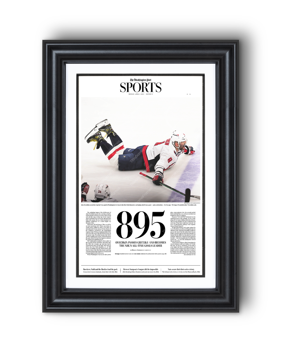 2025 Alex Ovechkin Breaks NHL Goal Record: '895 Goals' Framed Newspaper