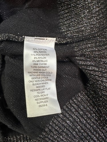 Liz Claiborne Black w/ Silver Lurex Puff Long Sleeve Thin Sweater Women's Large - Picture 9 of 9