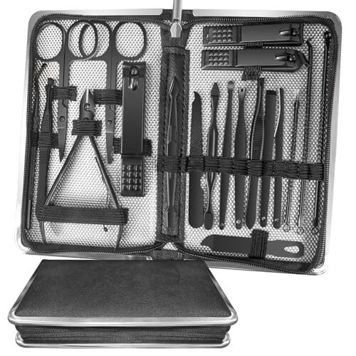 Manicure Set Personal Care Mens Grooming Kit 20 In 1 Professional 20 In 1 Black