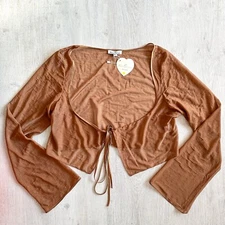 MIRROR PALAIS Genuine Caramel Brown Sheer Silk Tie Corset Cover Top NWT LARGE