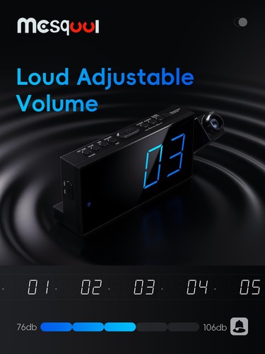 Digital Projection Alarm Clocks For Bedrooms Large Led Display 180 Rotatable Pro - Picture 5 of 12
