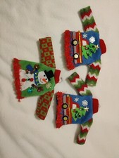 Set Of 3 Holiday Knitted Ugly Sweater Christmas Ornaments