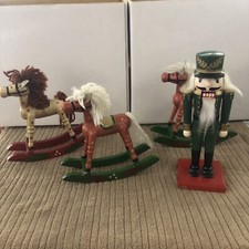 Vintage Christmas ornament rocking horse 5.5 inch high wood Set