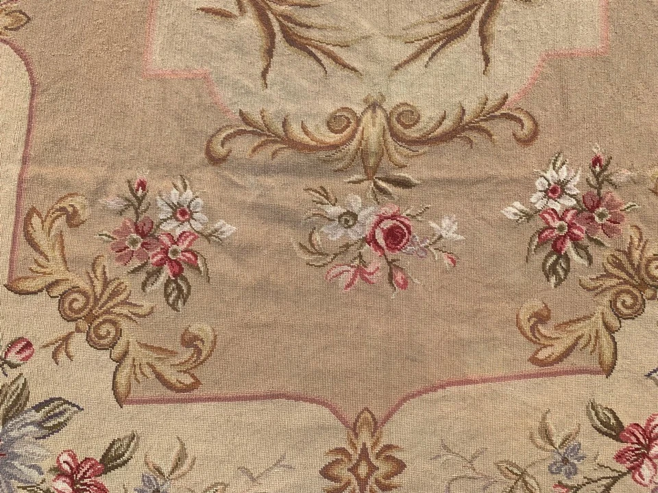 Vintage French Style Aubusson Needlepoint Chain Stitch Area Rug 5x8 ft Free Ship - Image 3 of 4