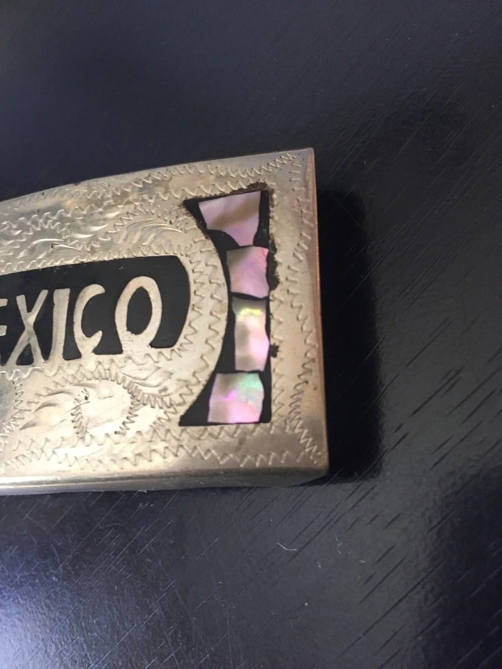 México Hebilla de Cinturón con Piezas de Abulón Único Raro De Colección Diferente Forma Tamaño Foto 2 de 4