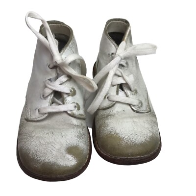 Playpen Infant Baby Shoes White Vintage Hard Leather Sole