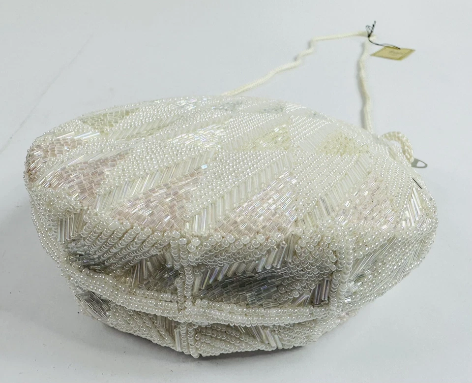 Vintage Magid Hashimoto White Glass Beaded Crossbody Evening Bag Purse NEW - Image 3 of 4