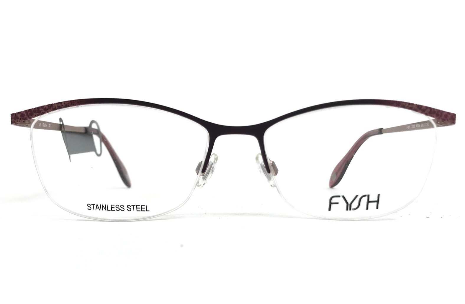 FYSH Eyeglasses Frames 3700 M206 Berry Red Cat Eye Half Rim 58-17-145