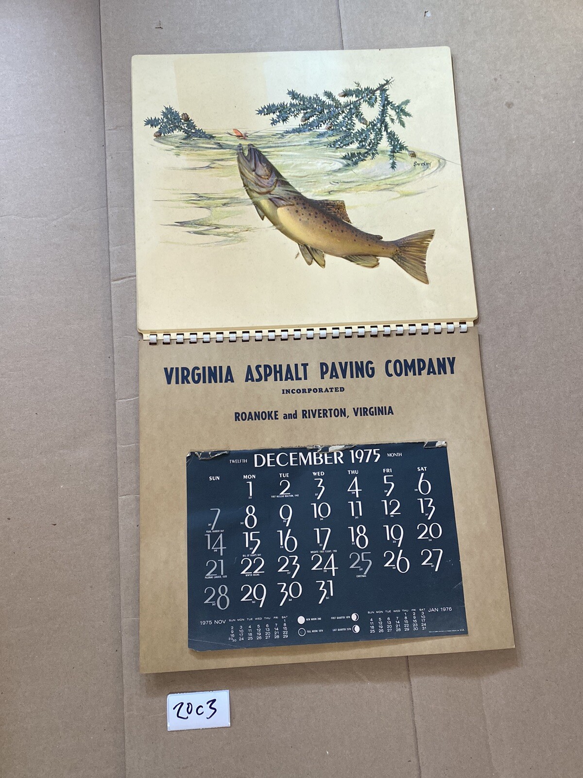 rare Roanoke Riverton Virginia Asphalt Paving Vintage Calendar Formcraft 3D 20C3