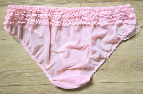 NWT Vintage 2002 Victoria's Secret Soft Pink Mesh Ruffle Back Bikini Panties M - Picture 1 of 3