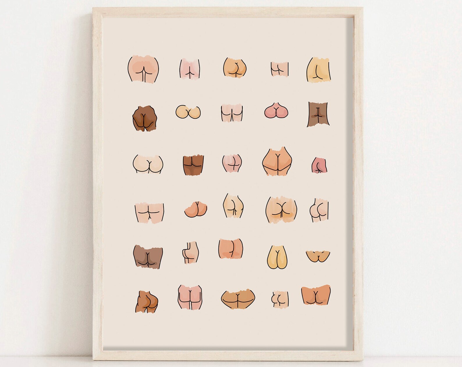 Boho Funny Bathroom Signs Wall Art Butts Print Mid Century Modern Art Bathroom