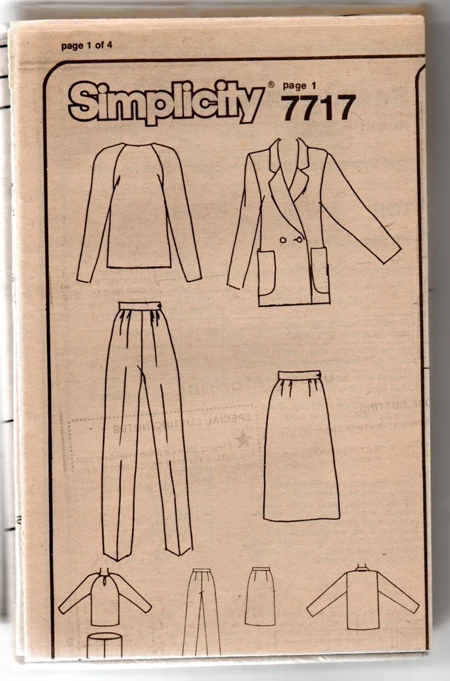 VTG SIMPLICITY 7717 SEWING PATTERN LADIES JIFFY WARDROBE 1986 UNCUT SZ 16 28 20 - Image 2 of 3