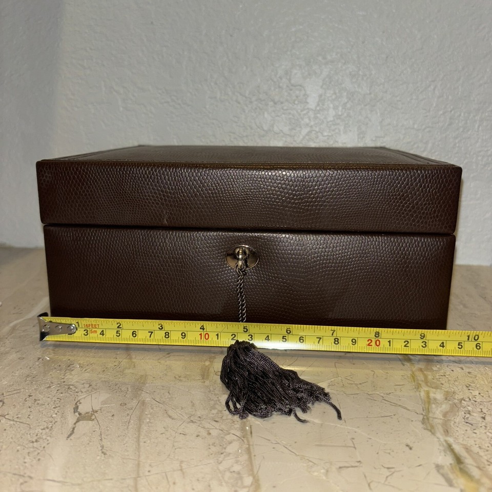 Pottery Barn Mckenna Jewelry Box Medium Size Brown Leather With Key See