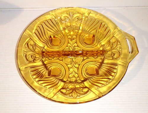 Indiana Glass KILLARNEY Pattern Amber Divided RELISH DISH w/ Tab Handle LN - Picture 2 of 11