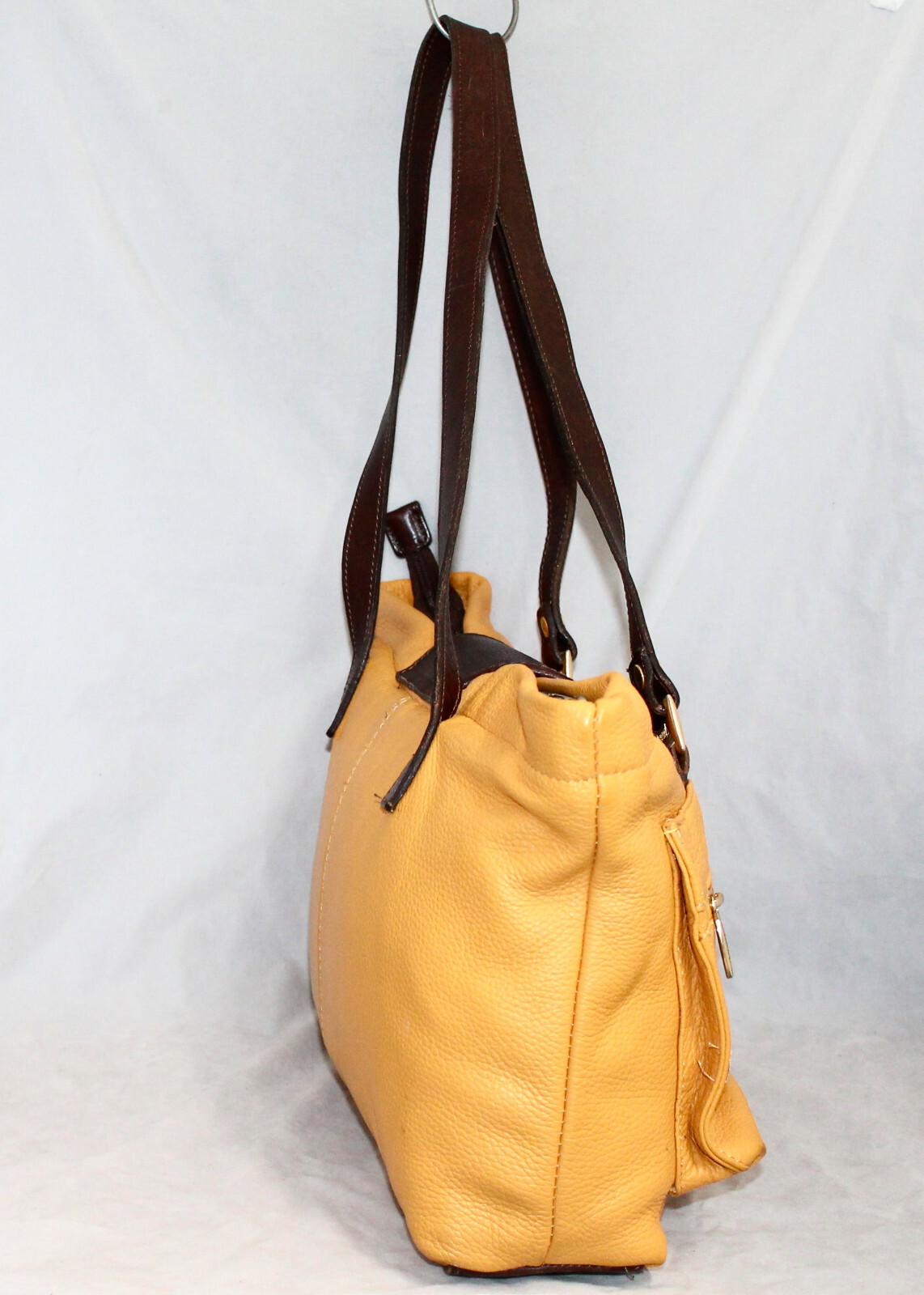 VALENTINA Yellow & Brown Leather Flap Satchel Front Z… Gem