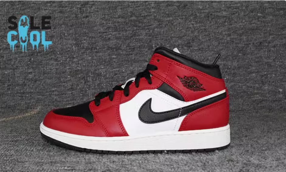 Nike Air Jordan 1 Mid Chicago GS Black Toe Black Red Shoes 554725