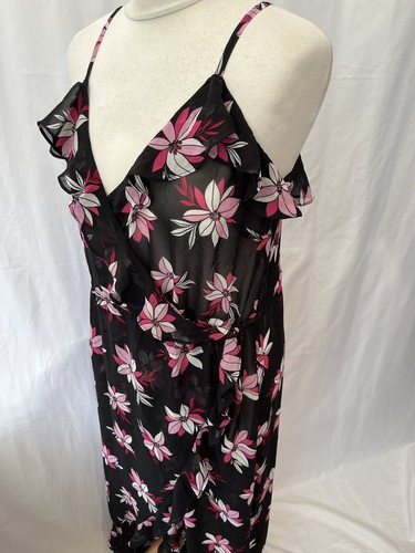 V By Very Black Sheer Wrap Midi Dress Size 14 Sleeveless - Picture 8 of 12