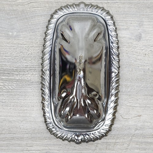 Vintage Chrome Butter Dish Glass Insert Ornate Handle Fluted Edge 3 Piece Set - Picture 6 of 10
