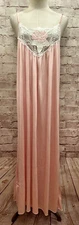 Val Mode Lingerie Womens Medium Pink Nylon Lace Embroidered Satin Nightgown