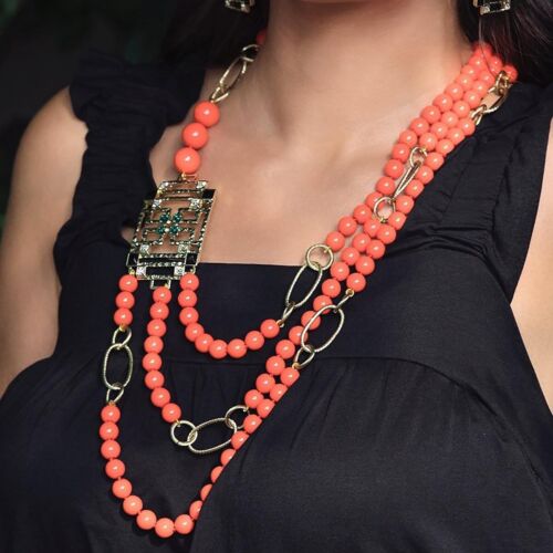 Heidi Daus "A-Mazing" Crystal and Bead 25" Necklace-Coral Color-NWT-$199.95 - Picture 3 of 4