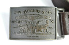 Levi Strauss  Co Belt Buckle  Brass 28" Leather Belt Vintage Two Horse Logo