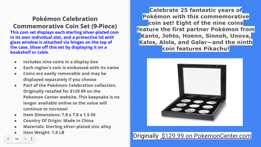 Unique Pokémon 25th Anniversary Commemorative Coin Set (9-Piece) FREE SHIPPING!
