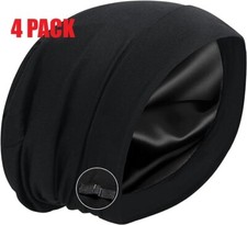 4 Pack Satin Lined Sleep Cap Bonnet for Curly Hair and Braids Stay On All Night
