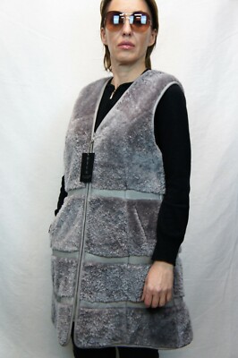 Neu Silber Grau Damen 100% ECHTES LAMMLEDER LAMMFELL LEDER Weste