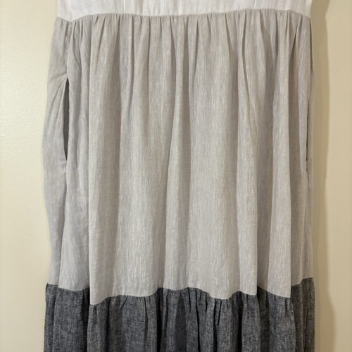 Joie Womens Linen Maxi Dress Small Colorblock Jeweled Neck Minimalist Coastal - Picture 9 of 15