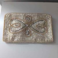Vintage Japanese Beaded Sequin Clutch Approx 7 x 4 1960s