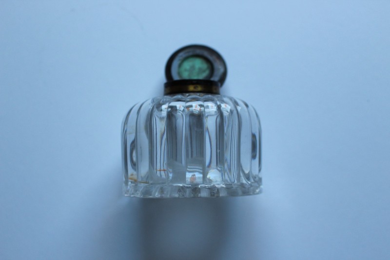 VINTAGE GLASS INKWELL WITH BRASS TOP