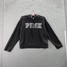 Victoria's Secret PINK Women Hoodie XL Black Fleece Logo Activewear Long