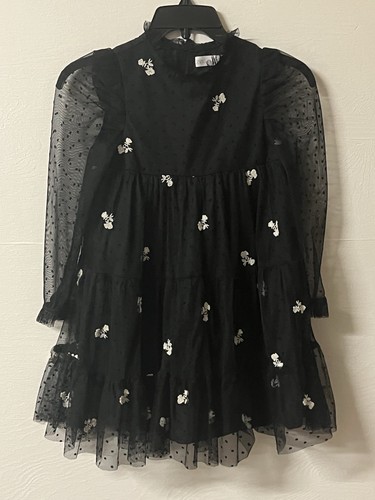 Zara Kids Girl Embroidered Tulle Dress Black Size 7