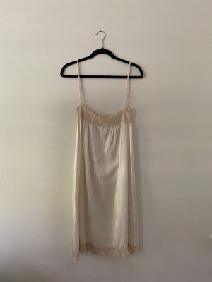 Vintage Antique Crochet Trim Silky Slip Dress Boho Coquette Bride Summer XS/S