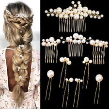10PCS Gold Wedding Bridal Hair Combs Pearl Hair Pins Clips Vintage Hair Headpiec