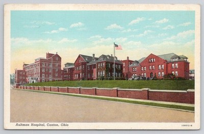 Aultman Hospital Canton Ohio Linen Postcard 1940s Curteich Architecture