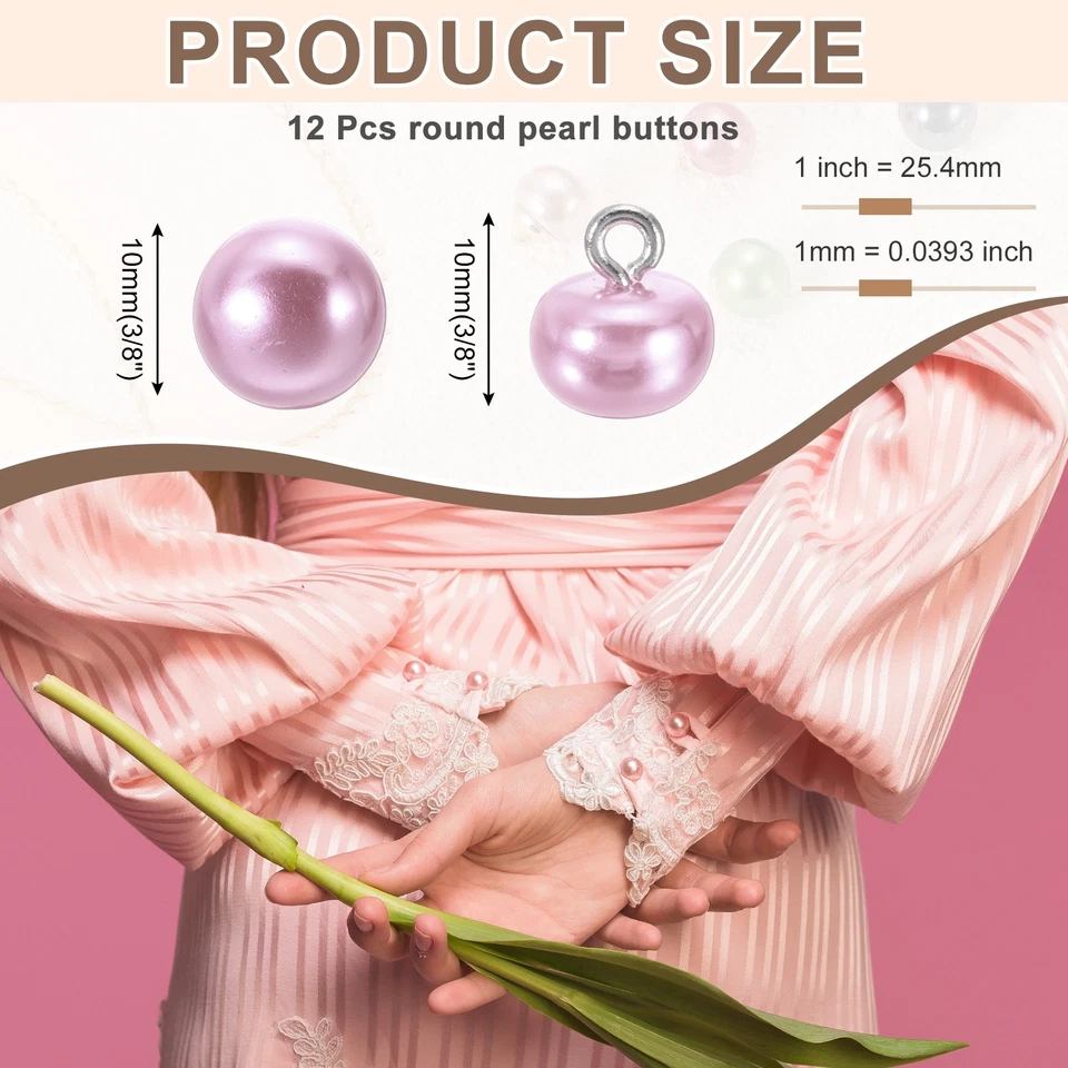 12 botones redondos de perlas de imitación de 10 mm con vástago de metal para coser hágalo usted mismo botón, púrpura claro Foto 2 de 4