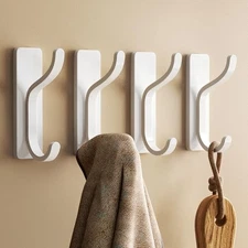  Adhesive Wall Coat Hooks - Heavy Duty Stick-On Door Hanger, Metal 4 Pack White