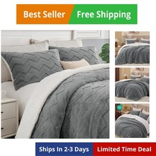 Fluffy Queen Comforter Set - Super Soft Sherpa Grey Comforter for Queen Size ...