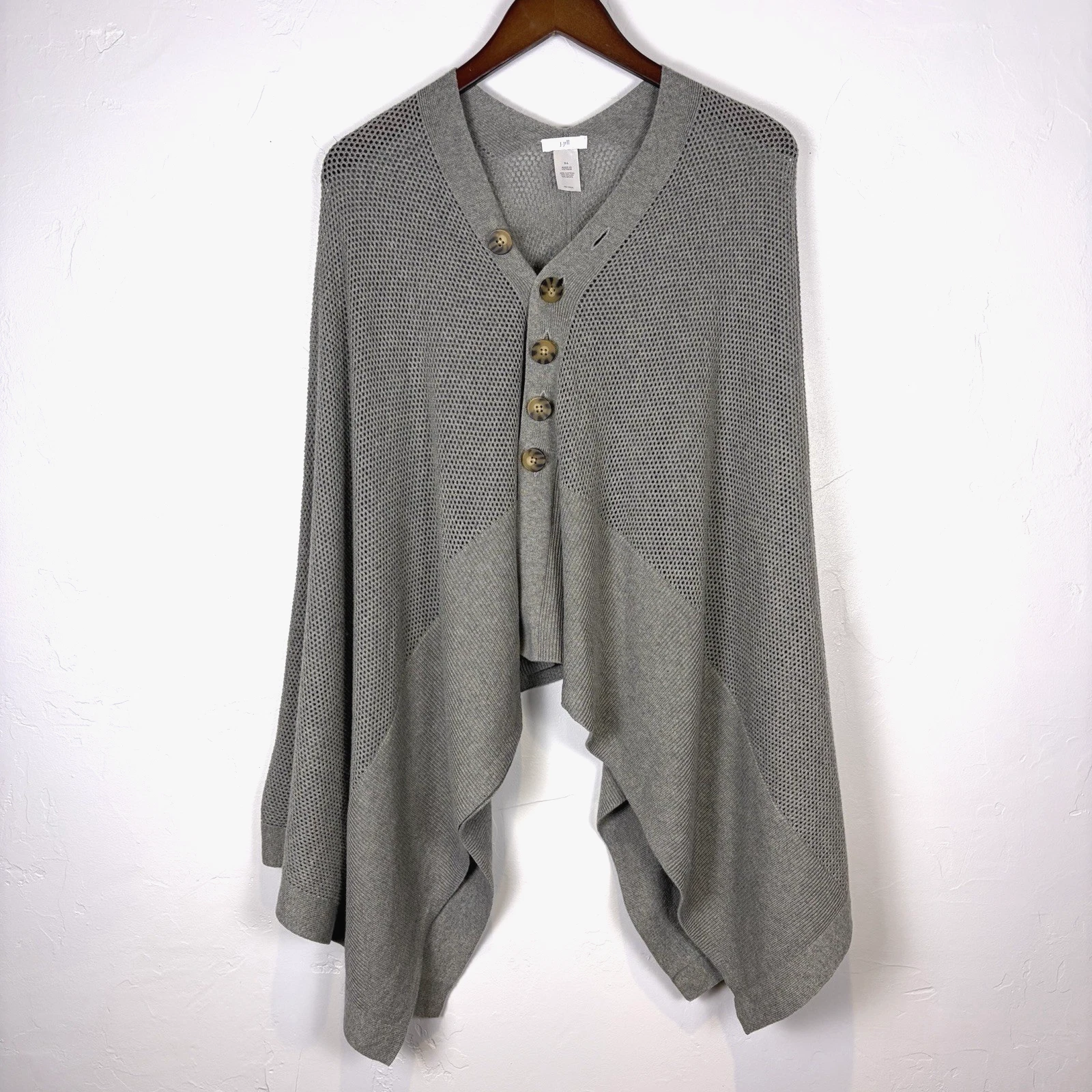 J. Jill Ribbed Knit-Wool Blend 2 Way Poncho Size S-L Gray Boho Lagenlook