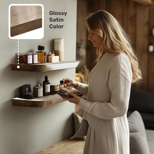 Wood Floating Shelves for Wall 16 Inch (Set of 2) - Floating Bathroom Shelves - Picture 4 of 6