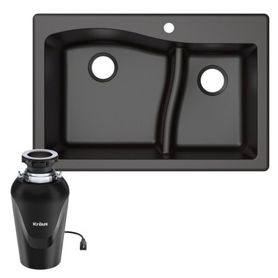 Kraus KGD-442-100-75MB Quarza 33'' Undermount Double Basin Granite - Black