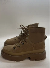 Marc Fisher LTD Izzie Chic Cream Suede Knit Lace Up Hiker Boot Size 9