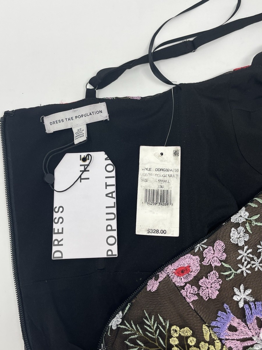 Dress the Population Carlita Dress - Size XS - Floral/Embroidered/Belted -  NWT | eBay
