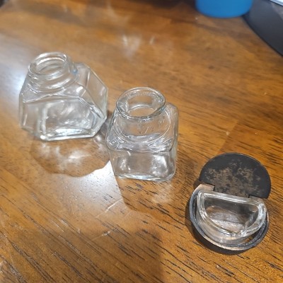 Lot Of Three Small Glass Inkwells /Bottles 2 Oz 1 1/4 Oz Pelico Watermans