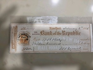 1866 New York National Bank Of The Republic NY/New Haven Railroad Co. Watermark