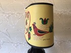 Vintage Black Glass Lamp w/ Folk Art Paper Lamp Shade-Signed — photo 8