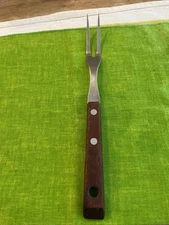 Vintage Household Stainless Carving Fork 2 pronged Wood Handle Japan 9.5"
